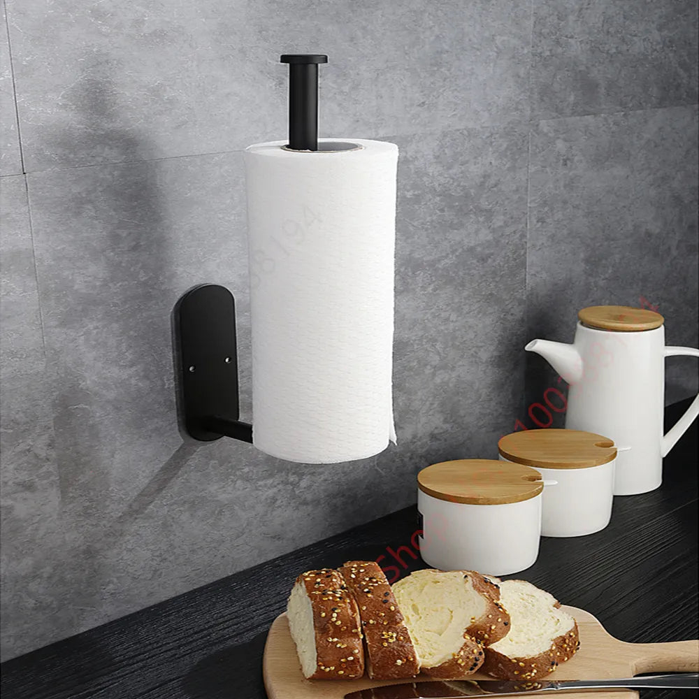 Toilet Towel Paper Holder Adhesive Black Silver Kitchen Roll Paper Stand Bathroom Accessories WC